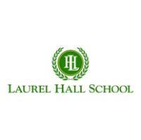 Laurel Hall School logo, green text and emblem.