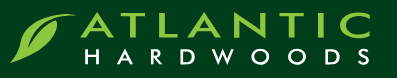 Atlantic Hardwoods logo with a green leaf and text on a dark green background.