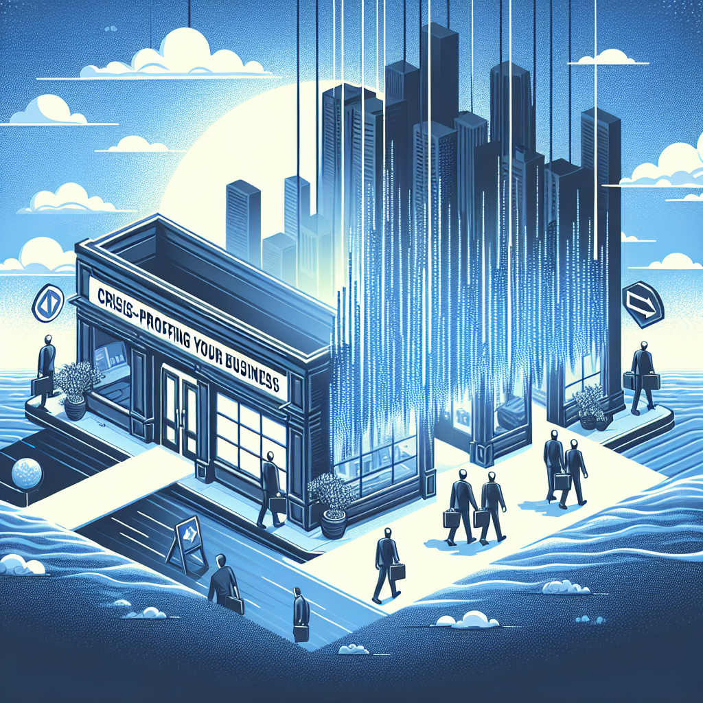 Isometric illustration of a building with a cityscape emerging from it, blue tones, people walking.