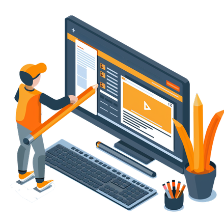 Isometric illustration showing website building and design