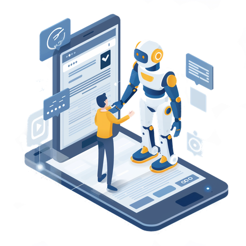 isometirc illustration showing a customer interacting with website ai