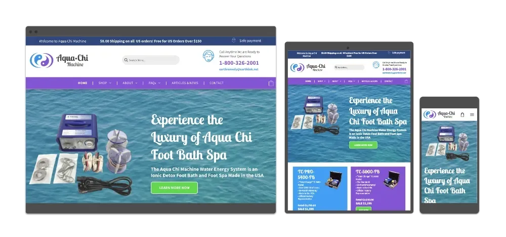 a display of a website for aqua chi foot bath spa
