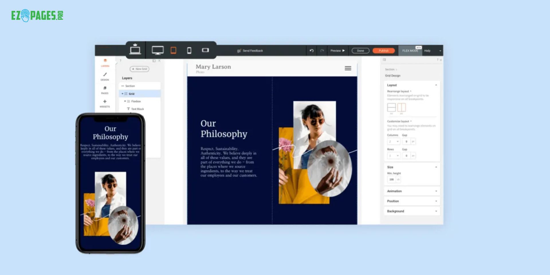 Images showing example of core web vitals and Ezpages.pro