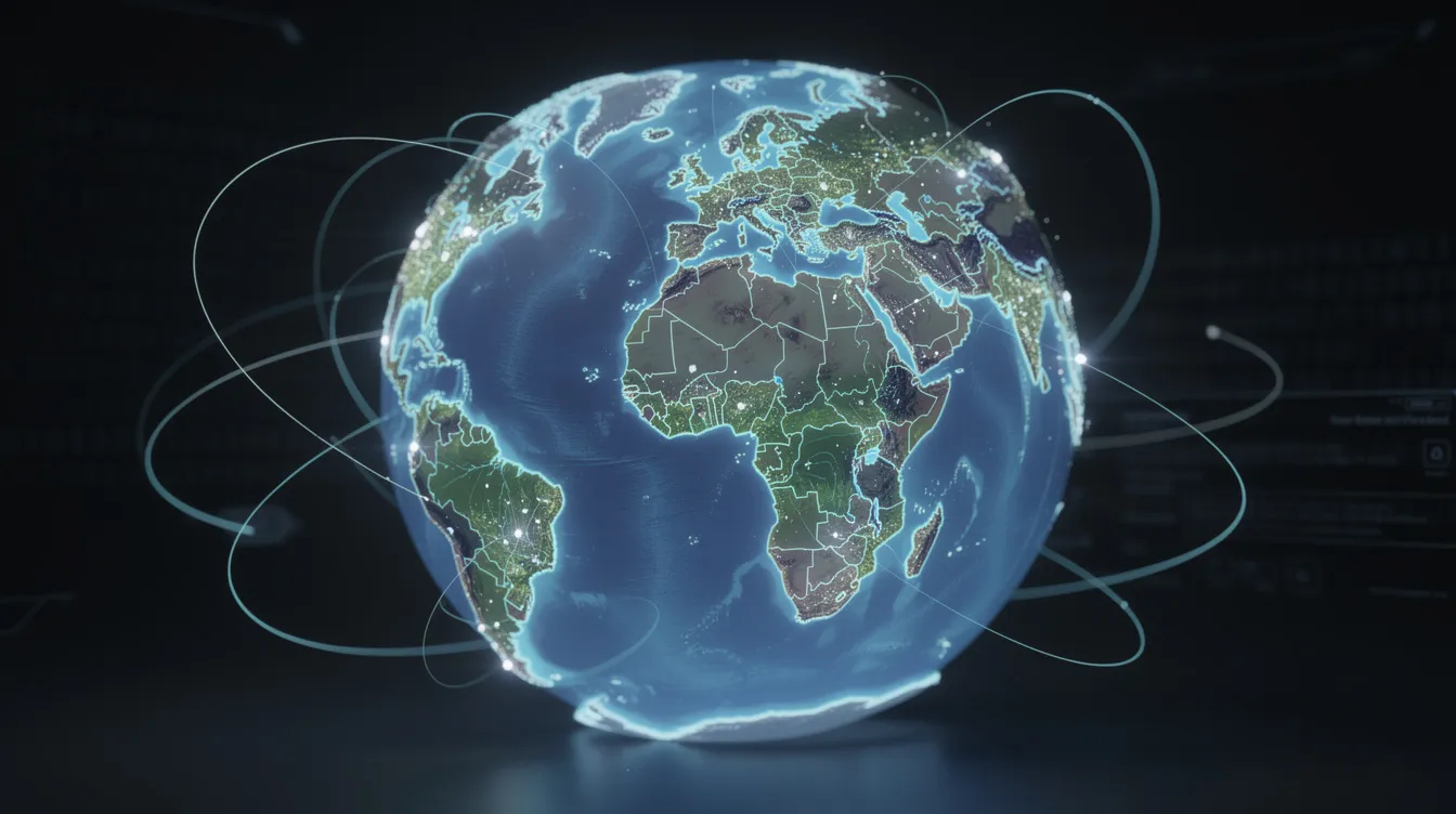 The image depicts a globe illuminated with glowing connection points, symbolizing a global network of websites crucial for effective online presence and web development. This visual representation highlights the interconnected nature of today's digital world, where startups can leverage innovative solutions to reach their target audience and enhance their brand identity.
