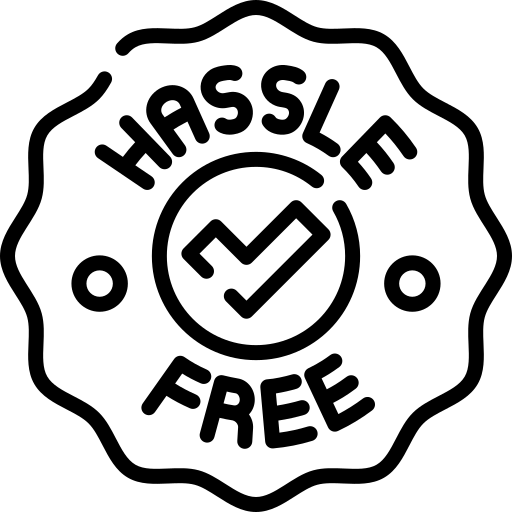 A hassle free icon with a check mark in the center.