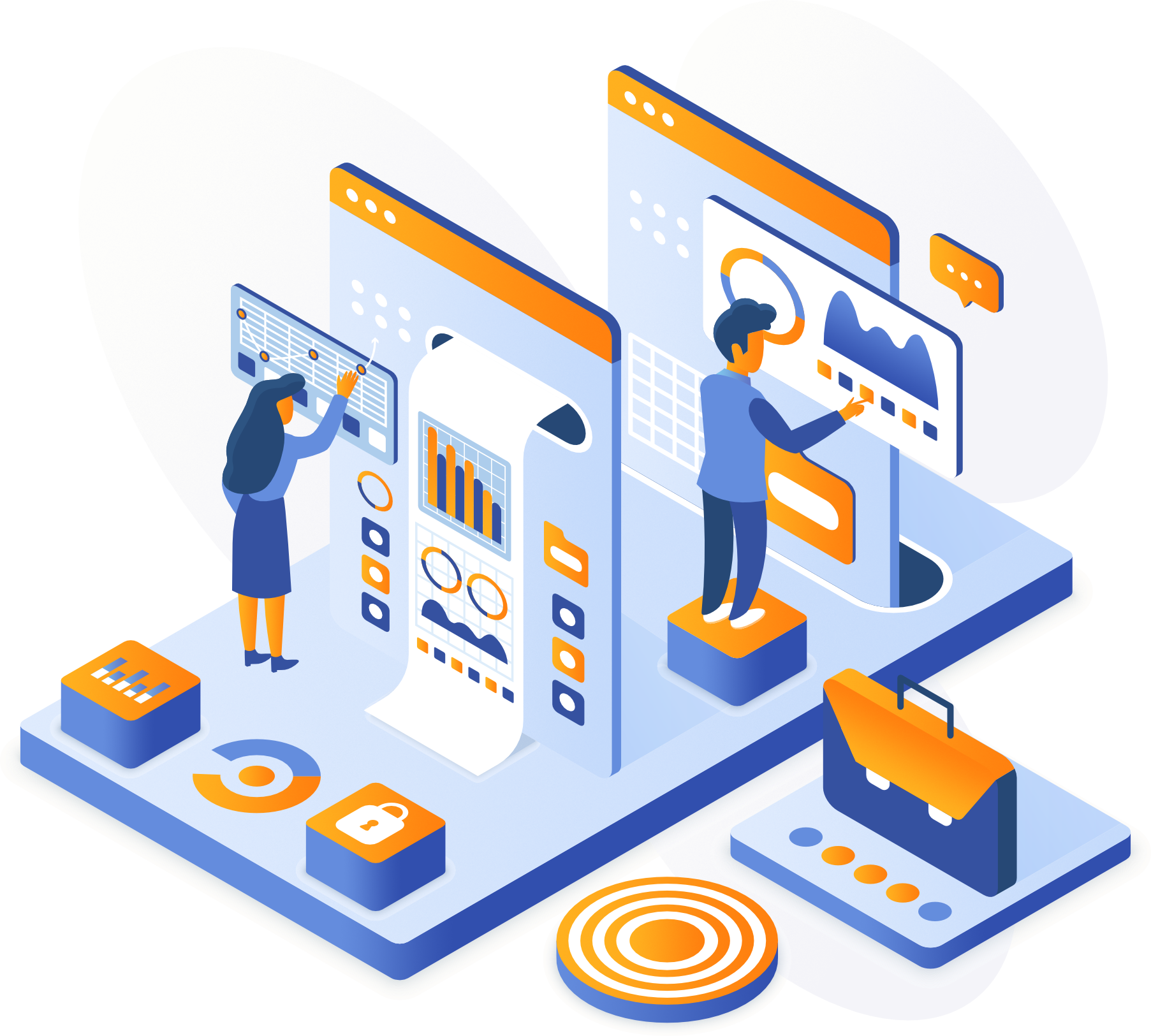 isometric illustration of rocket launching to illustrate speed of website