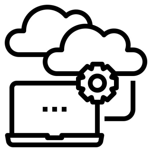 Laptop connected to cloud storage with a settings gear.