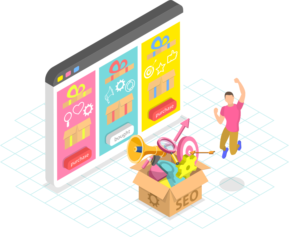A jumping person next to a box labeled