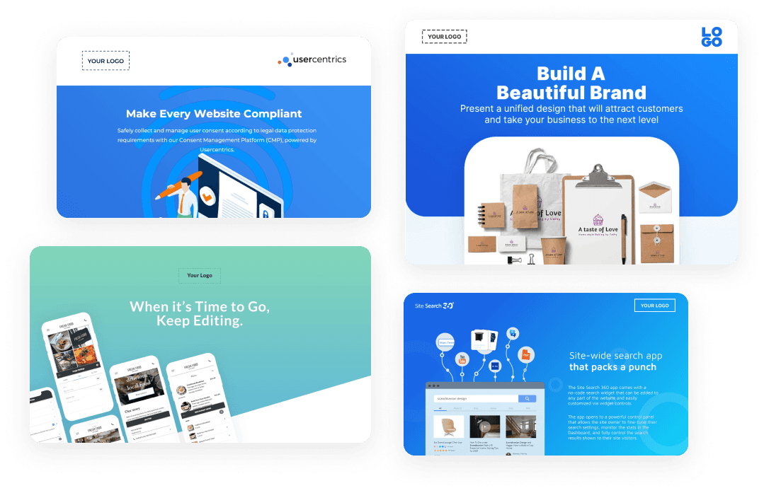 four advertisements for a company called logo go