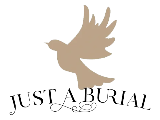 Just A Burial logo with a beige dove above stylized black text.