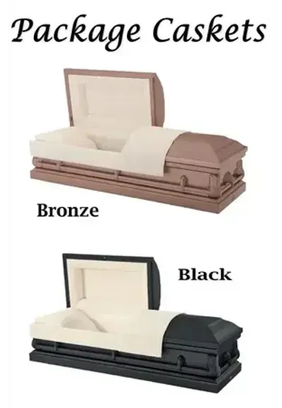 Package caskets in bronze and black styles displayed side by side