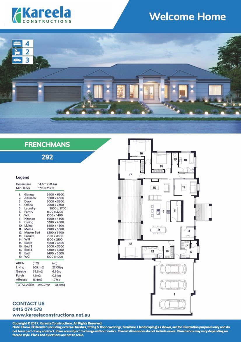 A Floor Plan of a House With a Blue Roof and Trees in the Background — Kareela Constructions In Hillvue, NSW