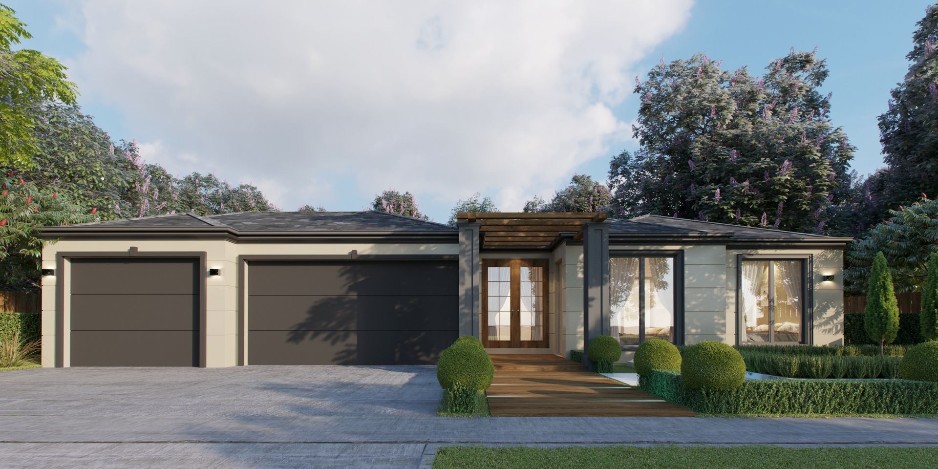 An Artist 's Impression of a Modern House With Two Garages — Kareela Constructions In Hillvue, NSW