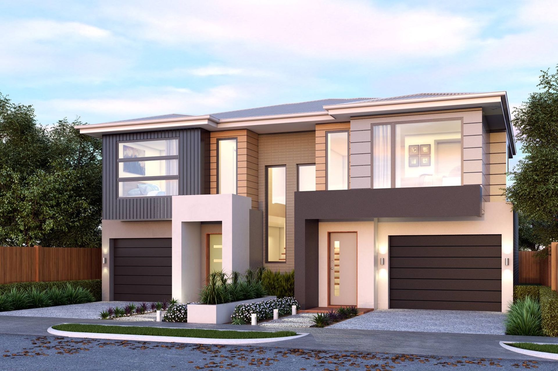 An Artist 's Impression of a Modern House With Two Garages and One Door — Kareela Constructions In Hillvue, NSW