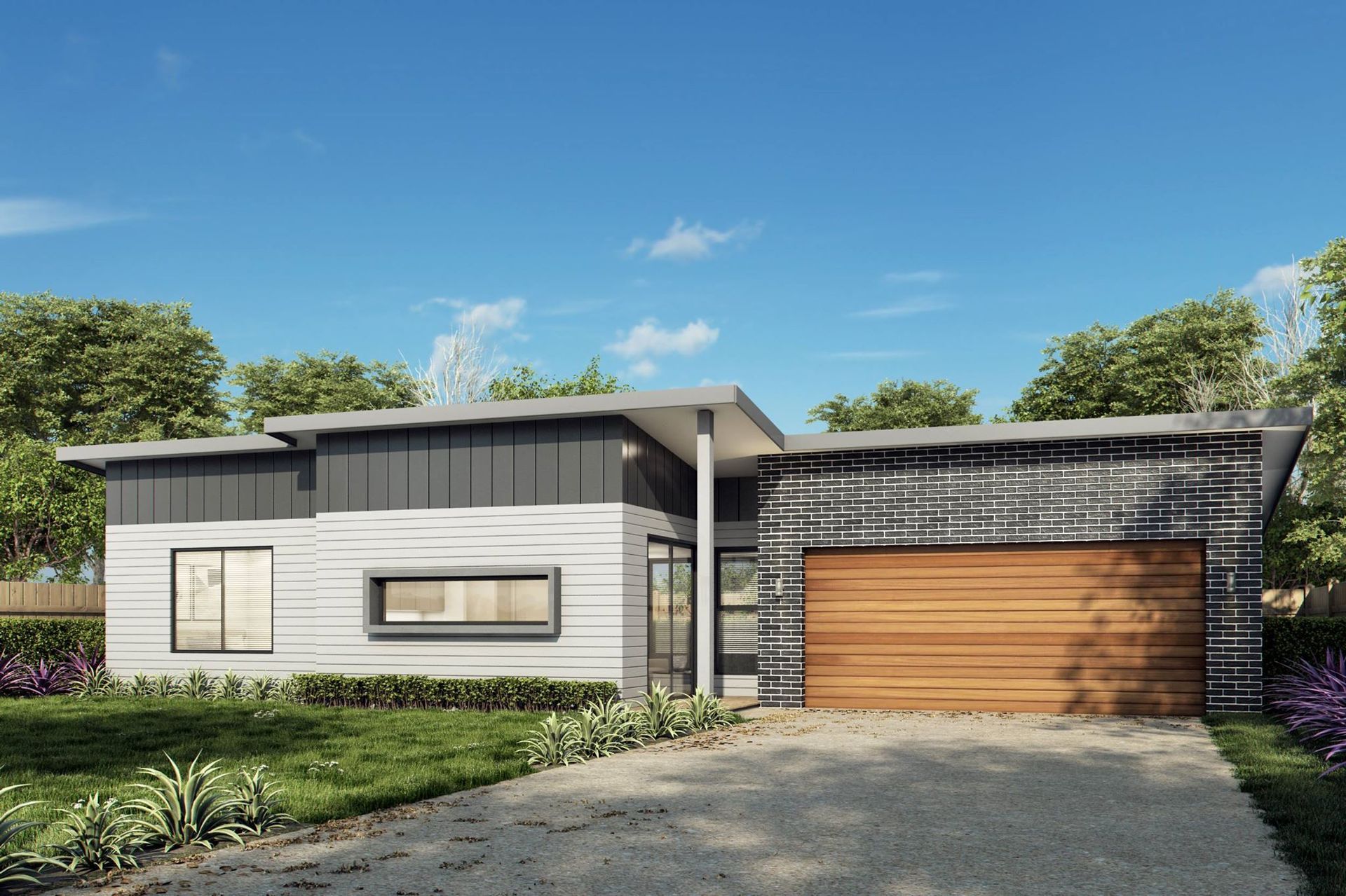 A Modern House With a Wooden Garage Door — Kareela Constructions In Hillvue, NSW