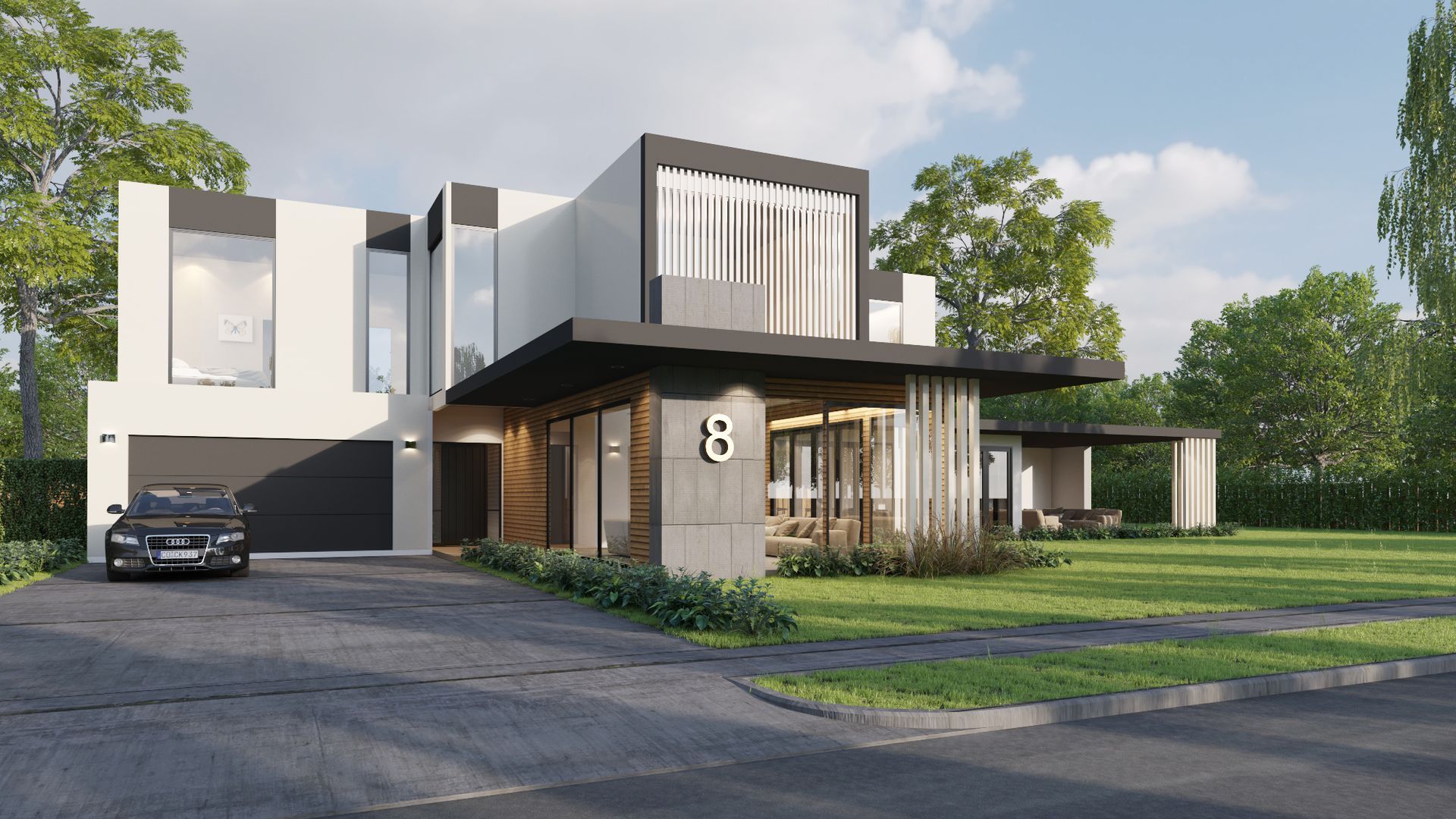 An Artist 's Impression of a Modern House With a Car Parked in Front of It — Kareela Constructions In Hillvue, NSW