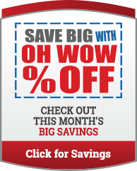 A sign that says `` save big with oh wow % off check out this month 's big savings click for savings ''