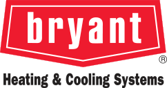 The bryant heating and cooling systems logo is red and white.