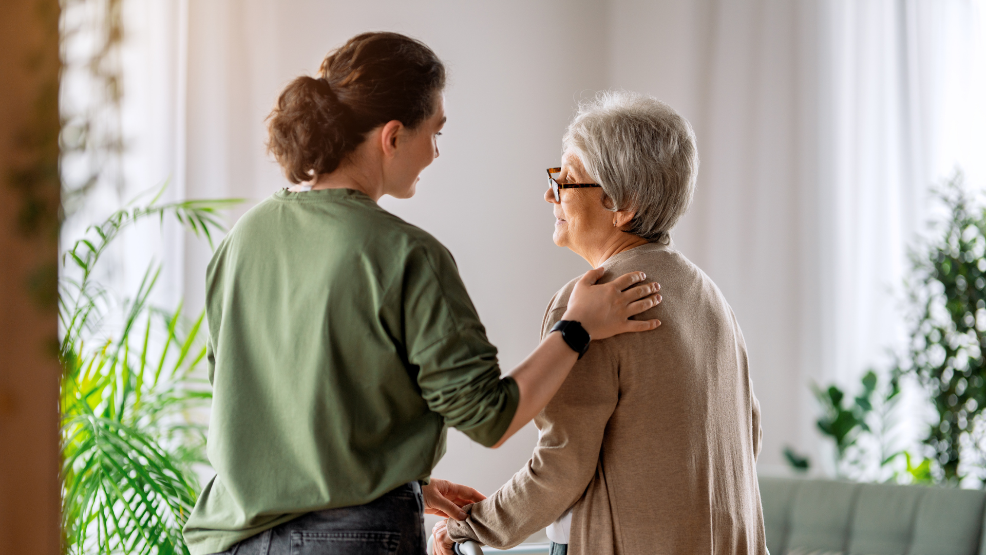 Senior safety with caregiver providing in-home senior care