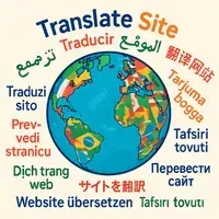 Multilingual “Translate Site” graphic with globe and words for website translation in many languages
