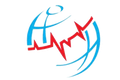 Blue globe with red heartbeat line and stylized cyan arcs, resembling a health or medical logo