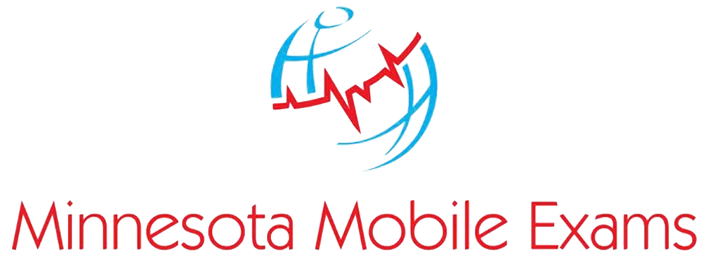 Minnesota Mobile Exams logo with blue globe and red heartbeat line above red text