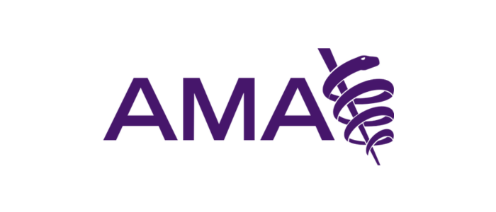 AMA logo, purple text with a serpent symbol.