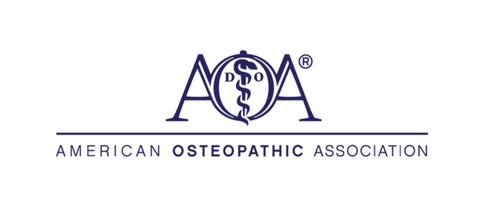 Logo of the American Osteopathic Association: AOA letters and the medical staff symbol.