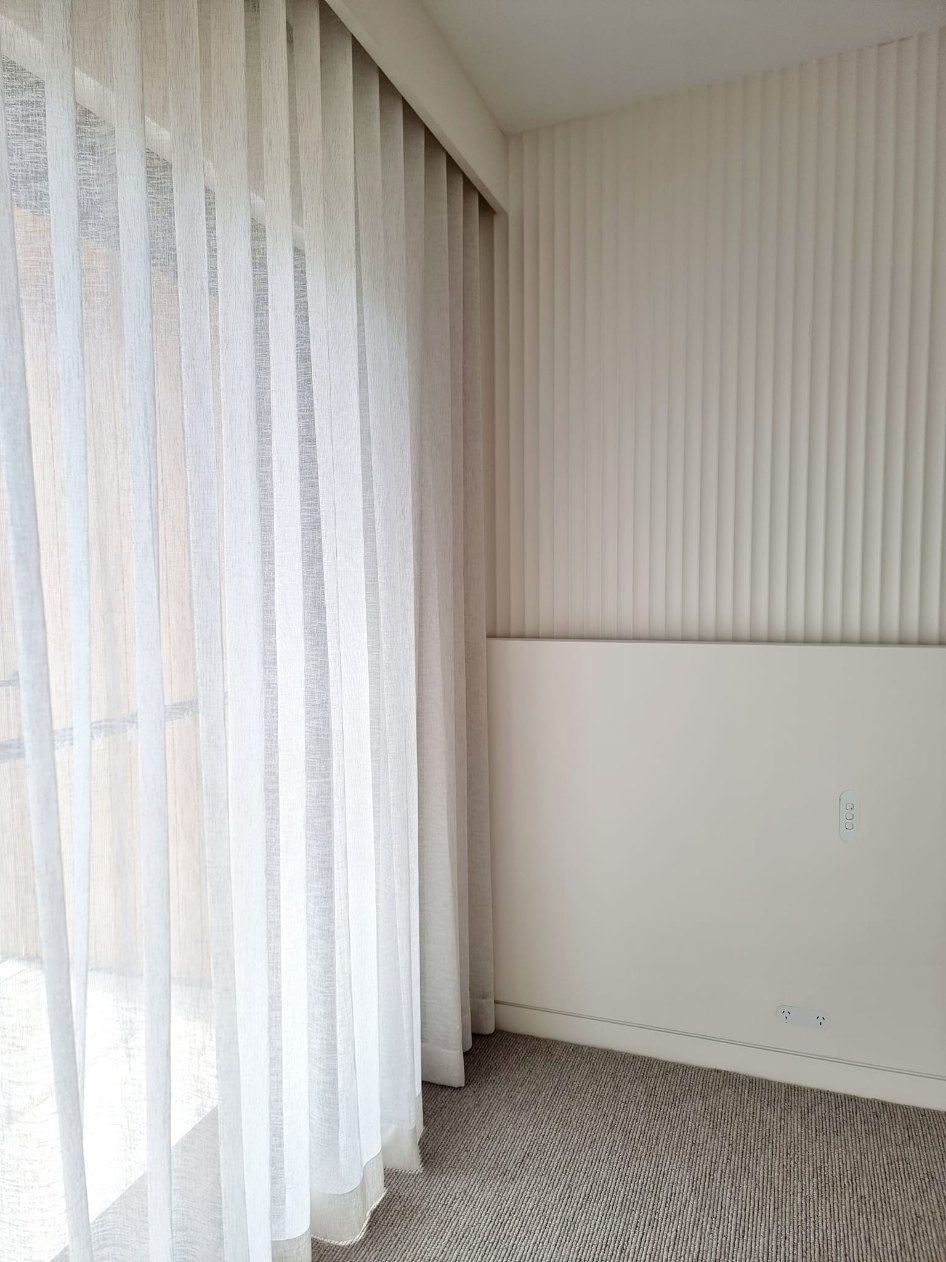 White Sheer Curtains Partially Cover a Window — Glenn Koek - Shutters - Curtains - Blinds in Sutherland Shire, NSW