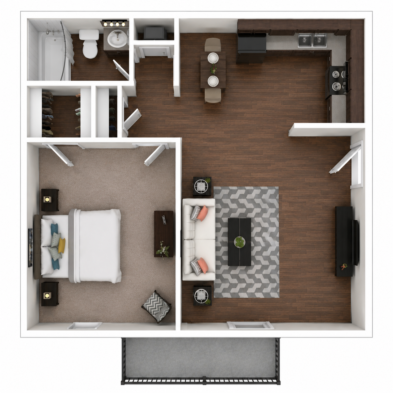 A floor plan layout in grayscale with the text: