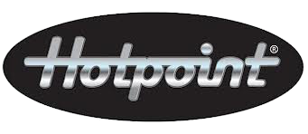 The hotpoint logo is on a black oval on a white background.