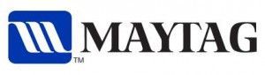 A blue and white maytag logo on a white background.