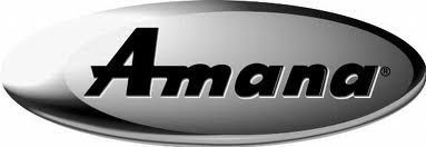 A close up of the amana logo on a white background.