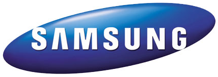 A blue samsung logo on a white background