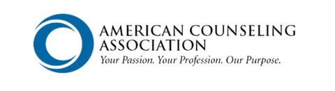 The logo for the american counseling association is blue and white