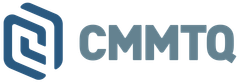 Logo bleu CMMTQ avec une icône hexagonale stylisée sur fond blanc