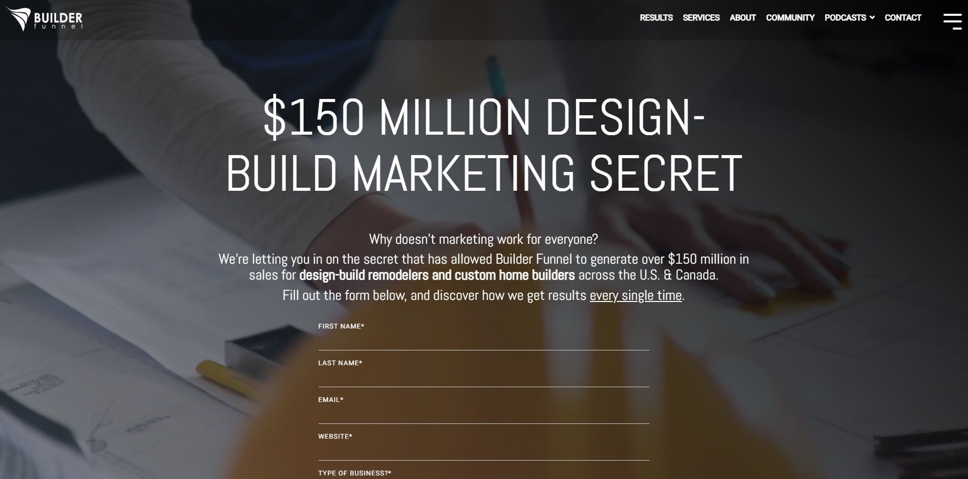 A website that says $ 150 million design build marketing secret