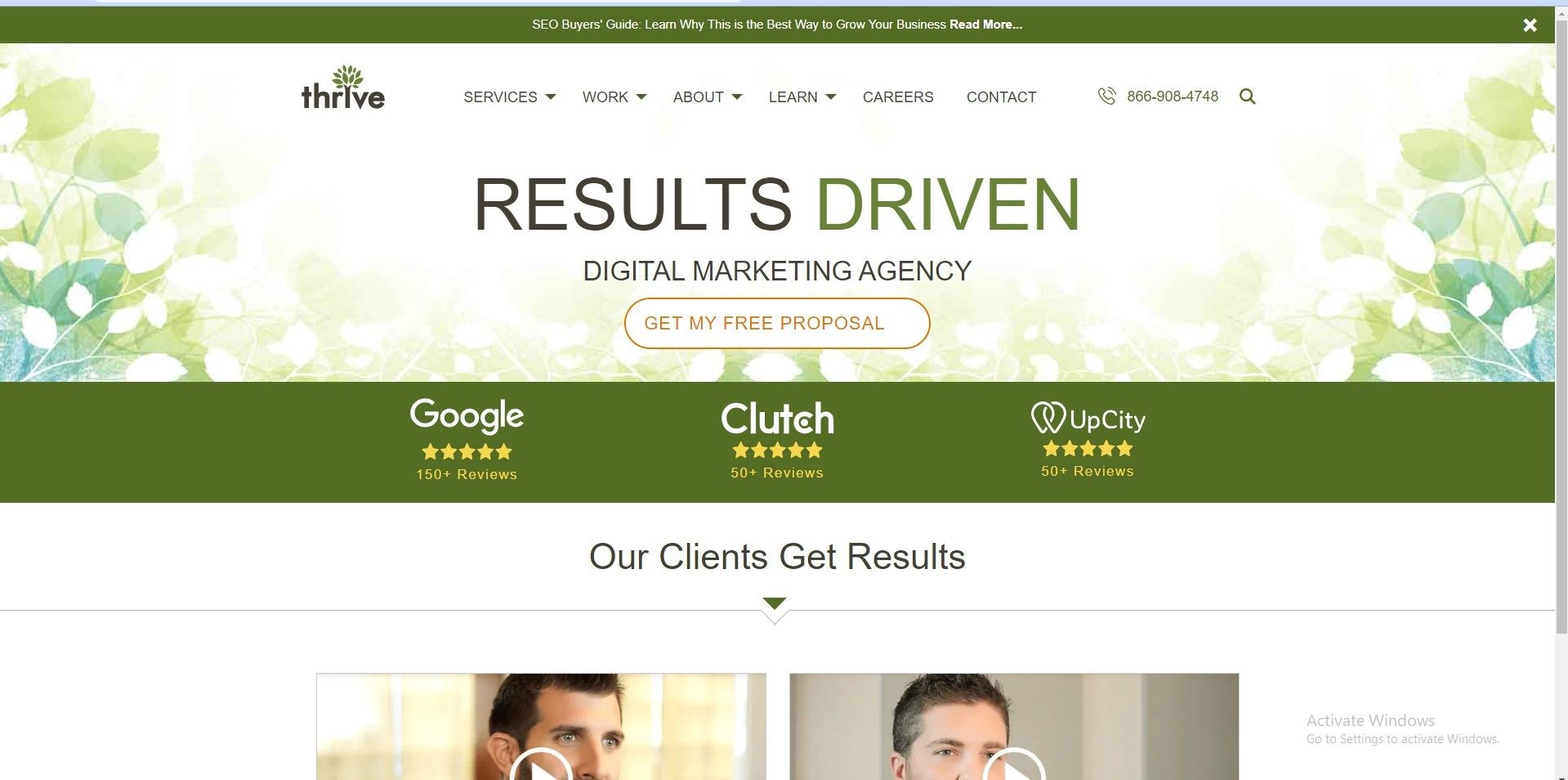 A screenshot of a website that says results driven on it.