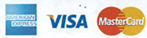 I loghi delle carte di credito American Express, Visa e Mastercard sono disposti orizzontalmente.