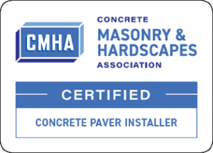 CMHA Certified Concrete Paver Installer seal: Blue and white with logo and text.