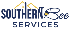 Southern Bee Services logo with navy text, a yellow roof, and a bee graphic