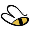 Black and yellow stylized bee logo with simple wing outlines