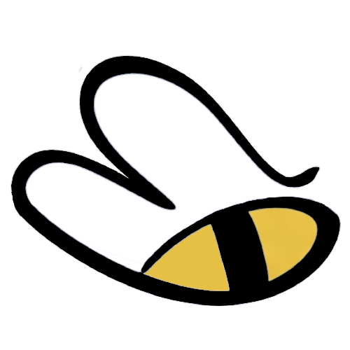 Black and yellow stylized bee logo with simple wing outlines