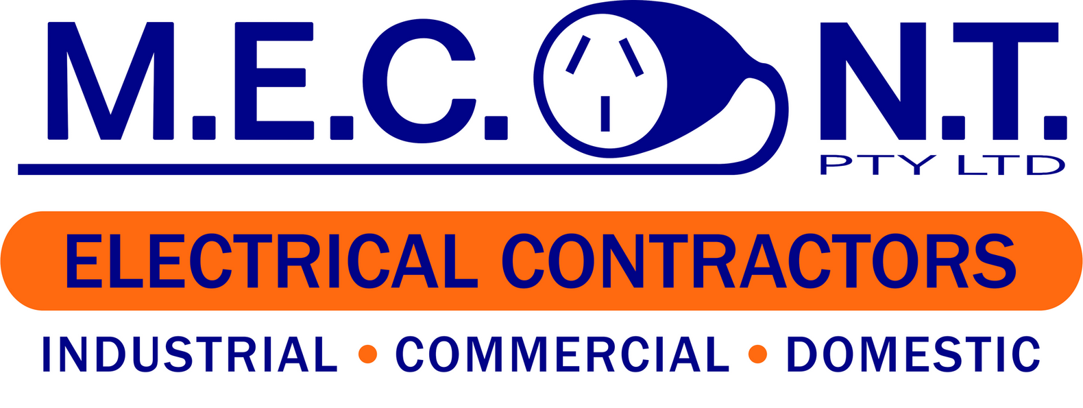 M.E.C.ONT. Pty Ltd logo for electrical contractors, with orange banner and contact details.