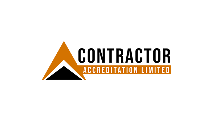 Contractor Accreditation Limited logo with black and orange triangle icon and text