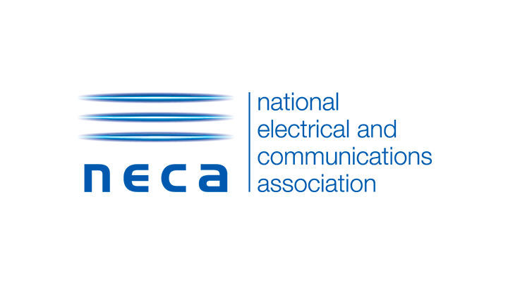 NECA logo with blue text and graphic, “national electrical and communications association” tagline
