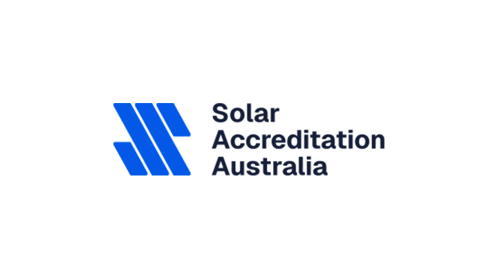 Solar Accreditation Australia logo with blue icon and black text on white background