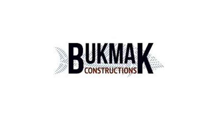Bukmak Constructions logo in black and gold on a white background