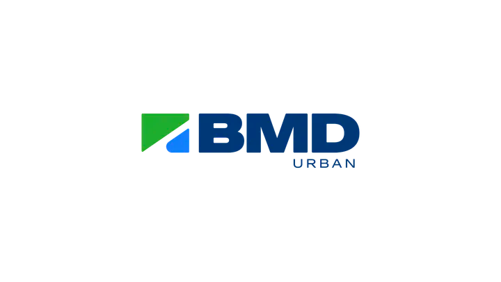 BMD Urban logo with green and blue geometric icon and blue text on white background