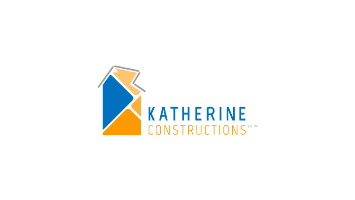 Katherine Constructions logo with blue and orange geometric house icon and text on white background
